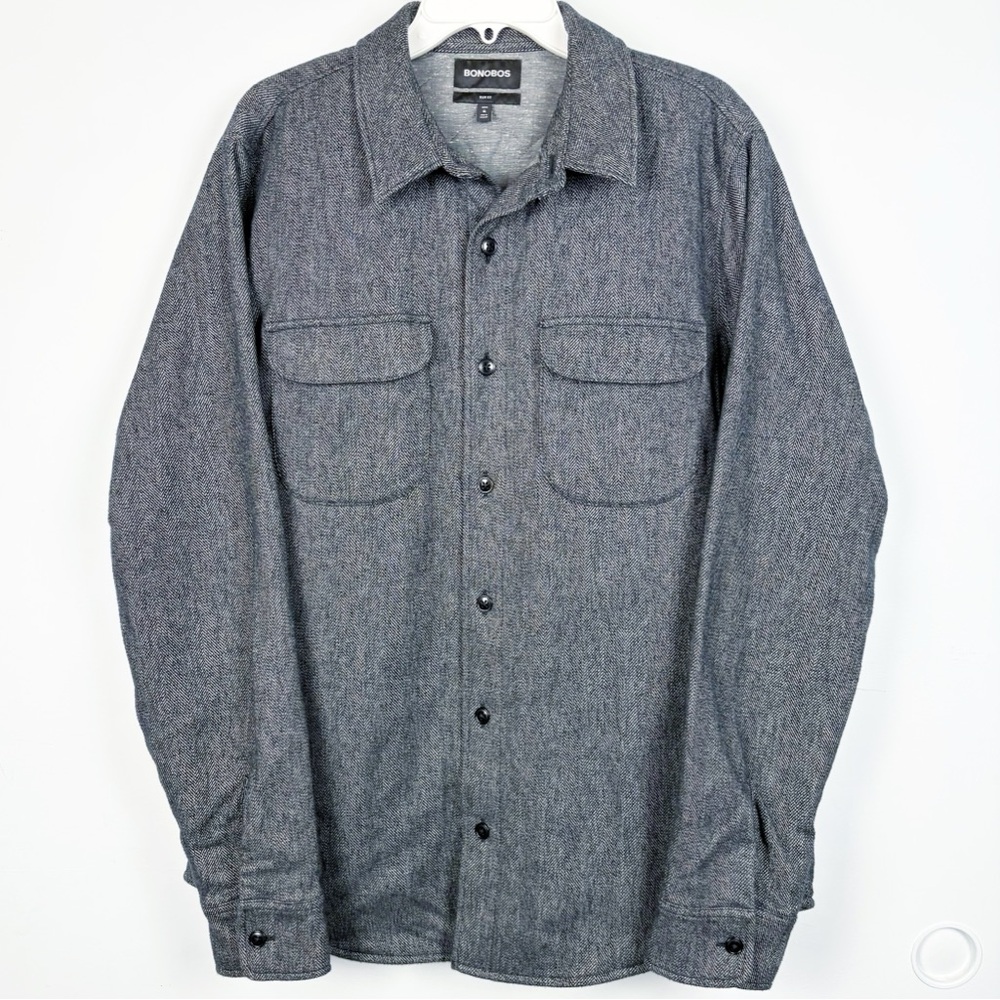 Bonobos The Cotton Shirt Jacket Shacket Mens XL Gray Herringbone Pattern